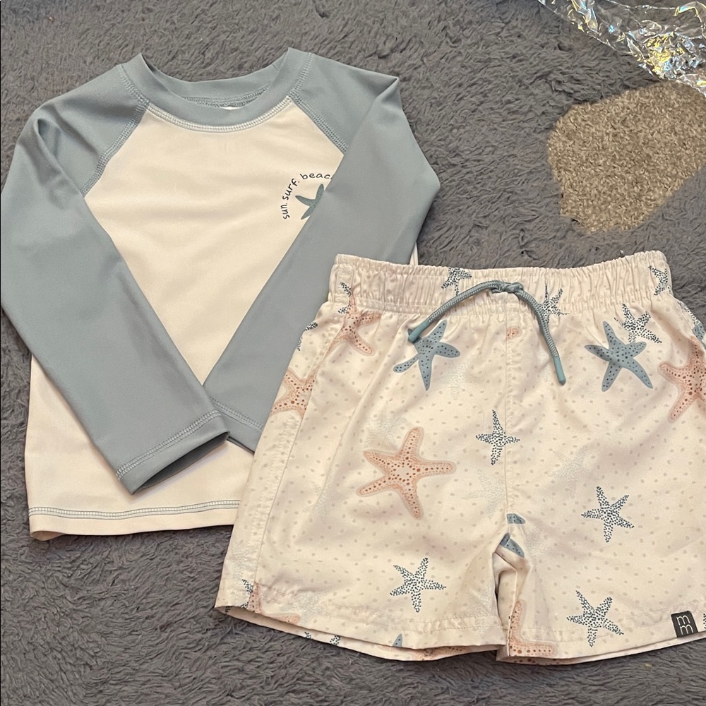Modern Moments by Gerber Short Sleeve Rash Guard and Trunk Set, 2-Piece - 2T